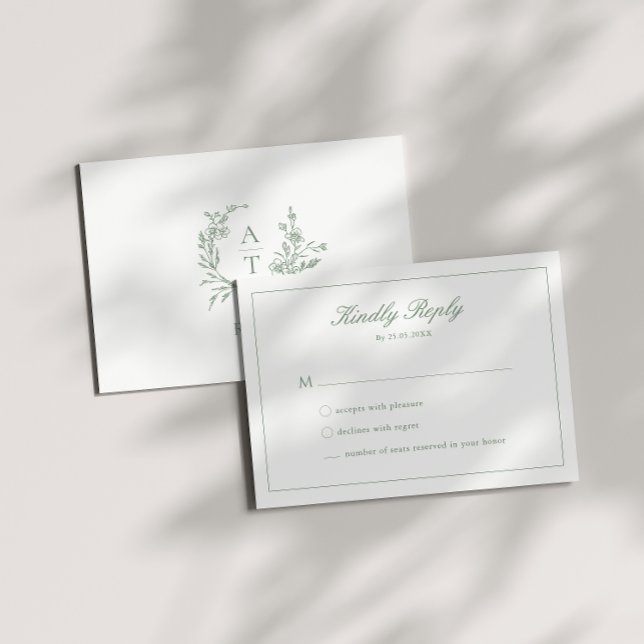 Carte de réponse de mariage vert sauge avec monogr (Créateur téléchargé)