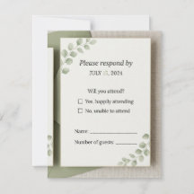 Carte de réponse de mariage vert sauge minimaliste