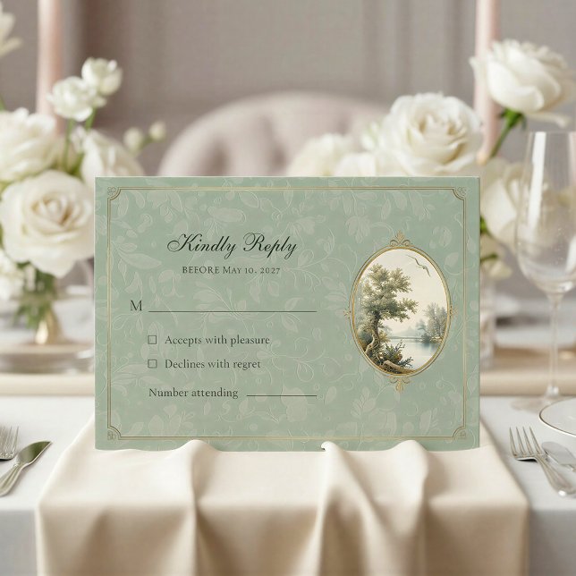 Carte de réponse de mariage vert sauge pastoral fr (Créateur téléchargé)