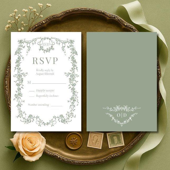 Carte de réponse de mariage vert sauge victorien f (Créateur téléchargé)