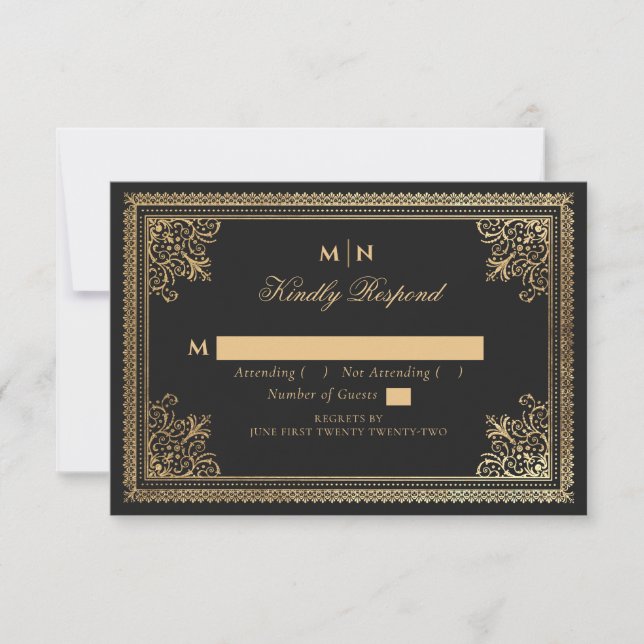 Carte de réponse de mariage victorien gothique vin (Devant)