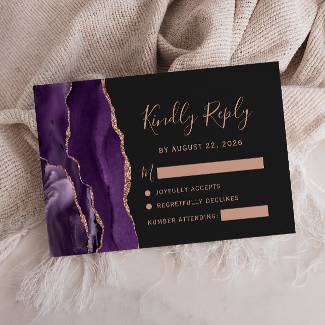 Carte de réponse de mariage violet or rose agate f (Créateur téléchargé)