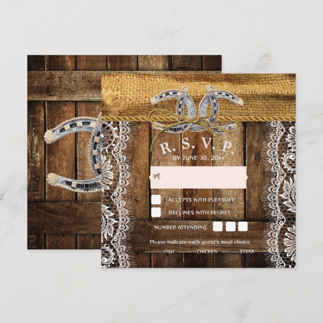 Carte de réponse de mariage western campagne rusti (Devant / Derrière)