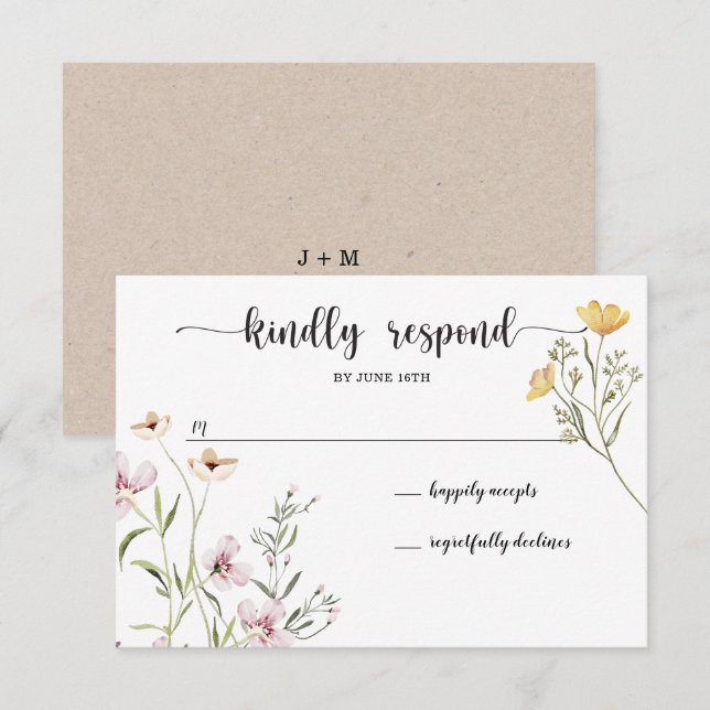 Carte de réponse de mariage Wildflowers (Devant / Derrière)
