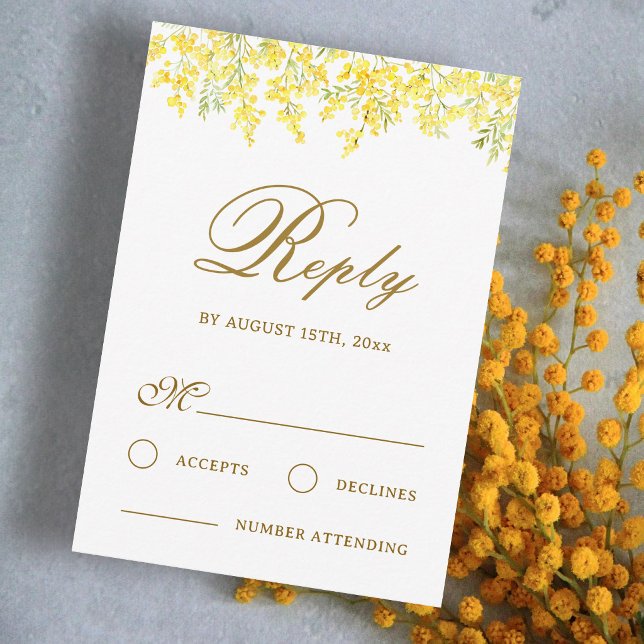 Carte de réponse de mariage Yellow Mimosa (Créateur téléchargé)