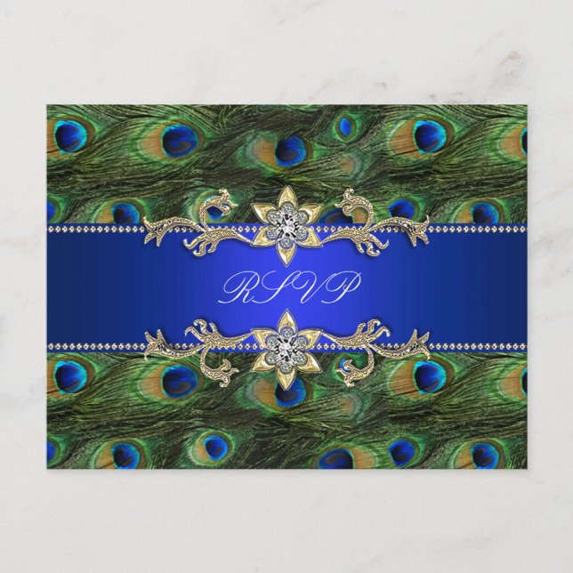 Carte de réponse de paon bleu royal (Devant)