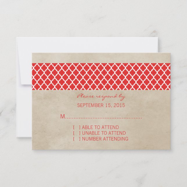 Carte de réponse de Quatrefoil Rustique Rouge (Devant)