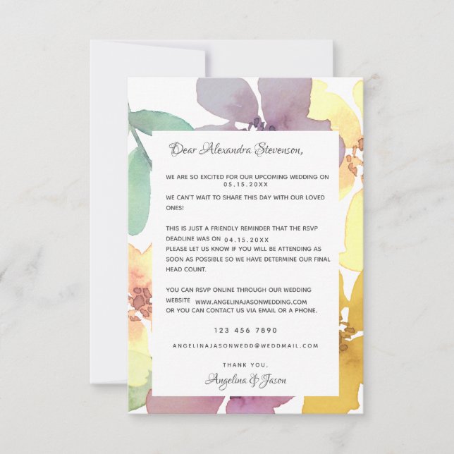 Carte de réponse de rappel floral pour invitation  (Devant)