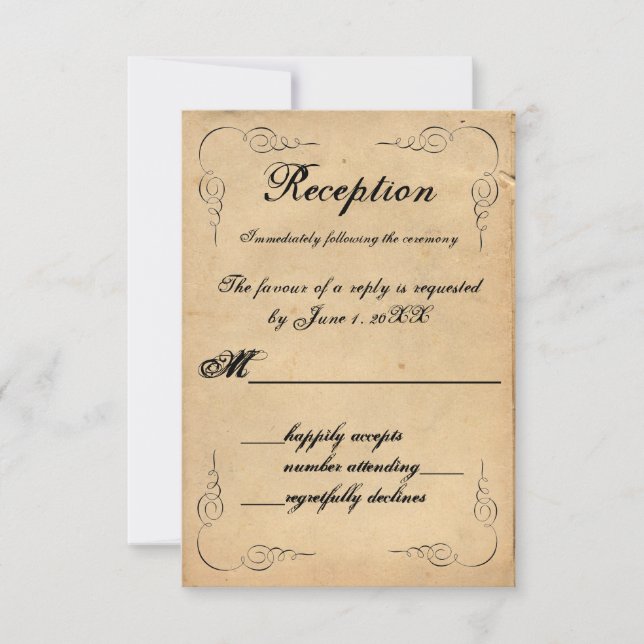 Carte de réponse de réception en papier marron vin (Devant)