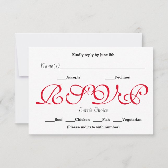 Carte de réponse de réception RSVP - Fond Rouge (Devant)