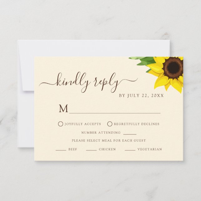Carte de réponse de régime RSVP au tournesol rusti (Devant)