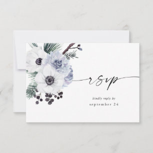 Carte de réponse de repas Anemone Winter White Flo