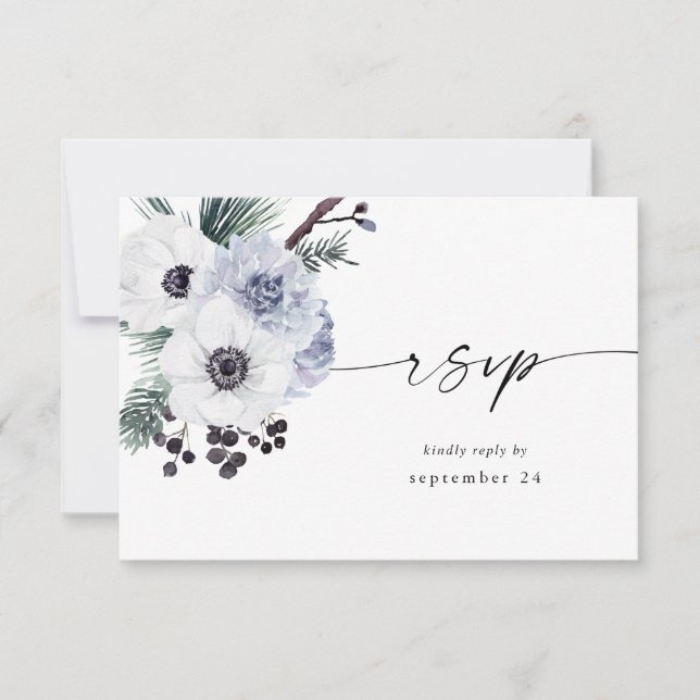 Carte de réponse de repas Anemone Winter White Flo (Devant)
