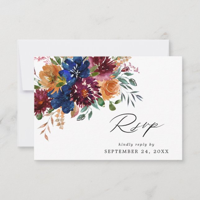 Carte de réponse de repas avec floral automnal Bou (Devant)