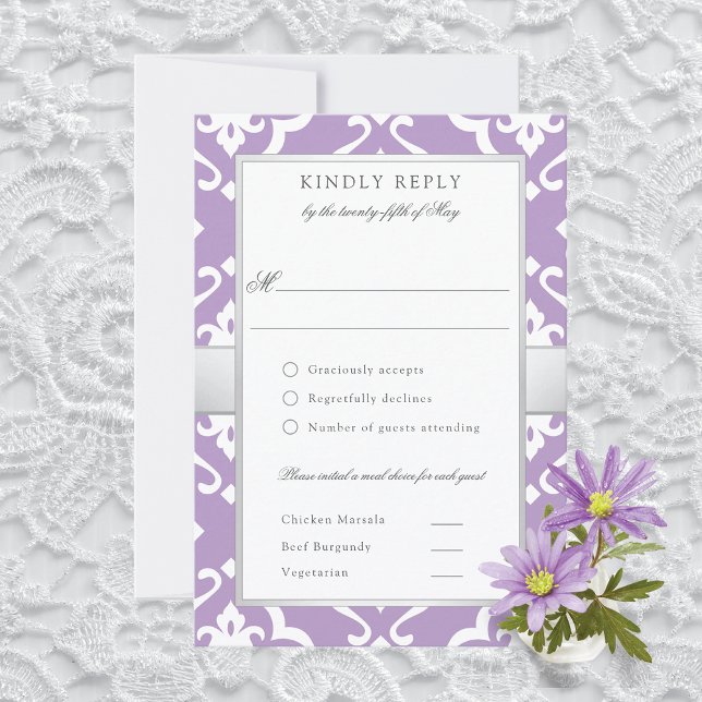Carte de réponse de repas de mariage floral en dam (Créateur téléchargé)