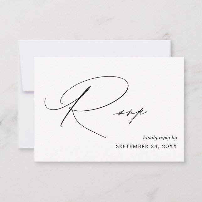 Carte de réponse de repas en calligraphie noir et  (Devant)