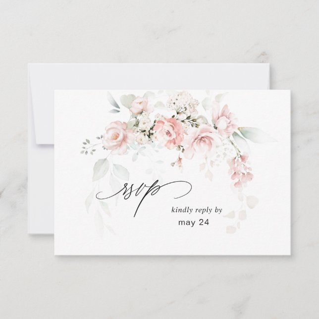 Carte de réponse de repas Floral Rose Pâle & Eucal (Devant)