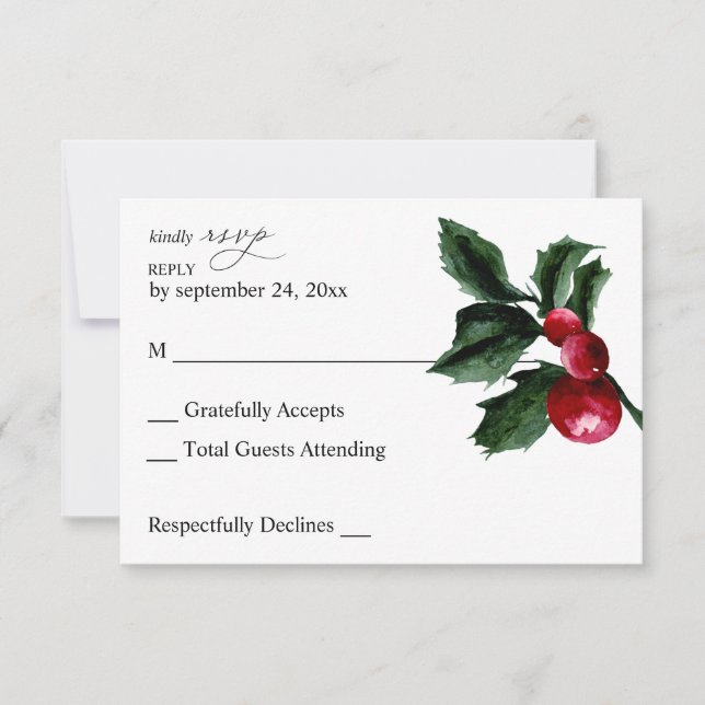Carte de réponse de repas Winter Holly Berry (Devant)