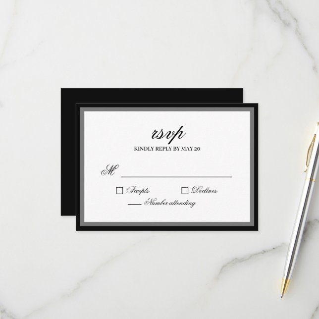 Carte de réponse de RSVP de mariage à l'écriture é (Devant/Arrière en situation)