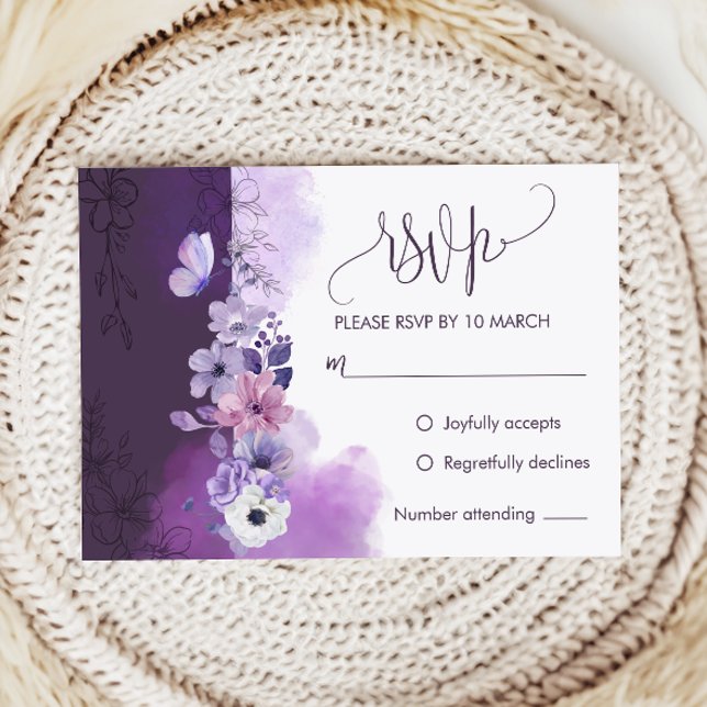 Carte de réponse de RSVP de mariage élégant violet (Créateur téléchargé)