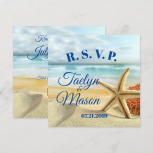 Carte de réponse de scène de plage de mariage trop