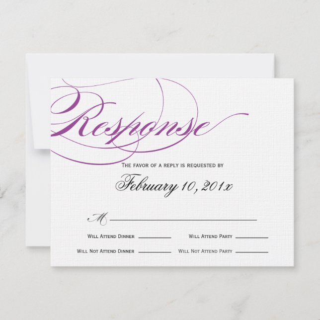 Carte de réponse de script élégante - violet (Devant)