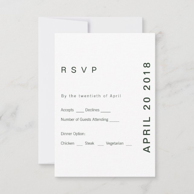 Carte de réponse de teinte verte moderne RSVP (Devant)