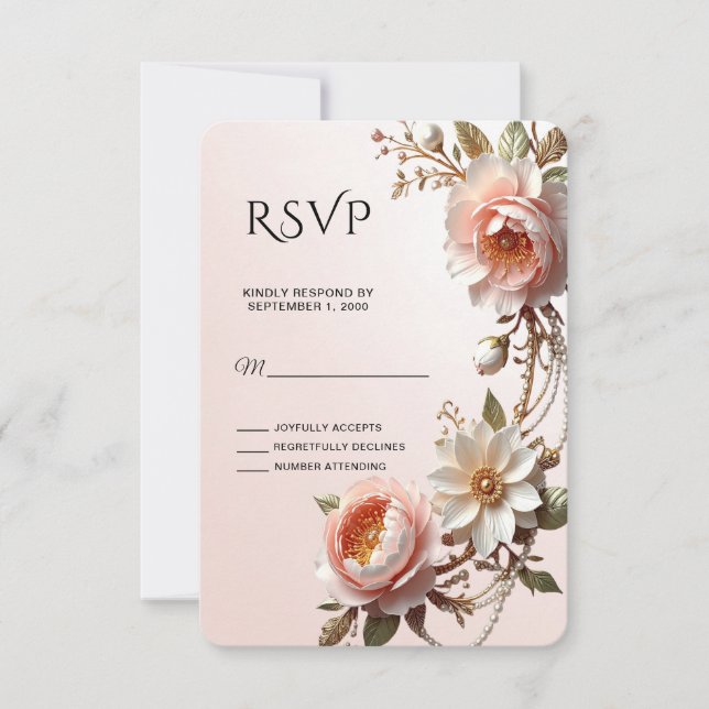 Carte de réponse décorative fleurs roses et blanch (Devant)