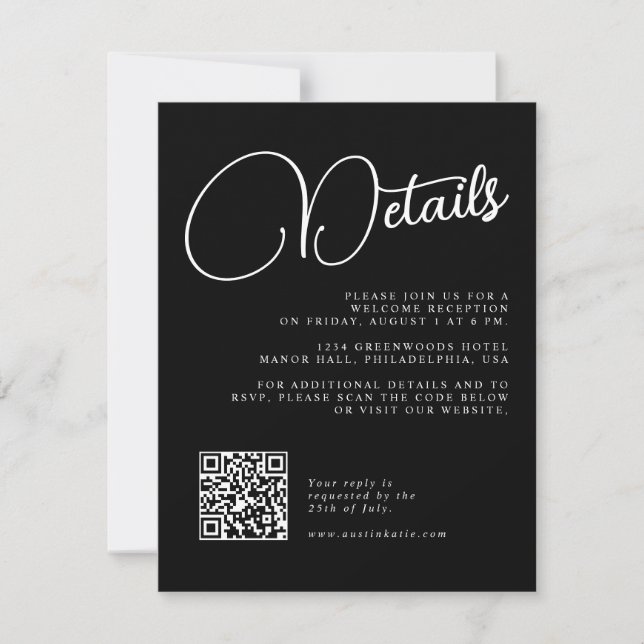 Carte de réponse détails de mariage à l'écriture n (Devant)
