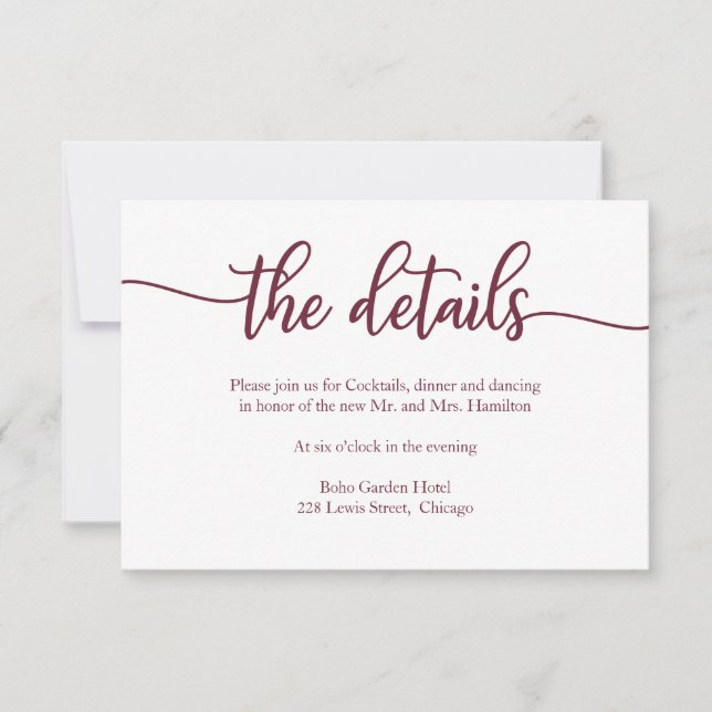 Carte de réponse détails de mariage calligraphie b (Devant)