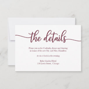 Carte de réponse détails de mariage calligraphie b