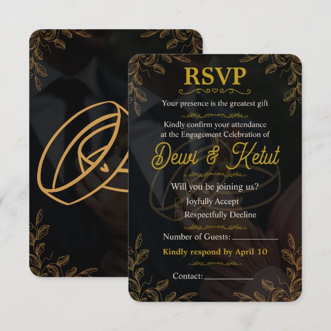 Carte de réponse d'invitation de fiançailles Or no (Devant / Derrière)