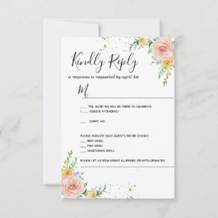 Carte de réponse d'invitation de mariage floral or