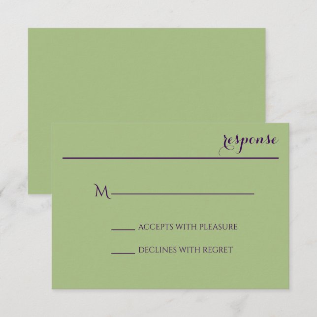 Carte de réponse d'invitation de mariage Vert Saug (Devant / Derrière)