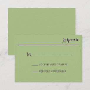 Carte de réponse d'invitation de mariage Vert Saug