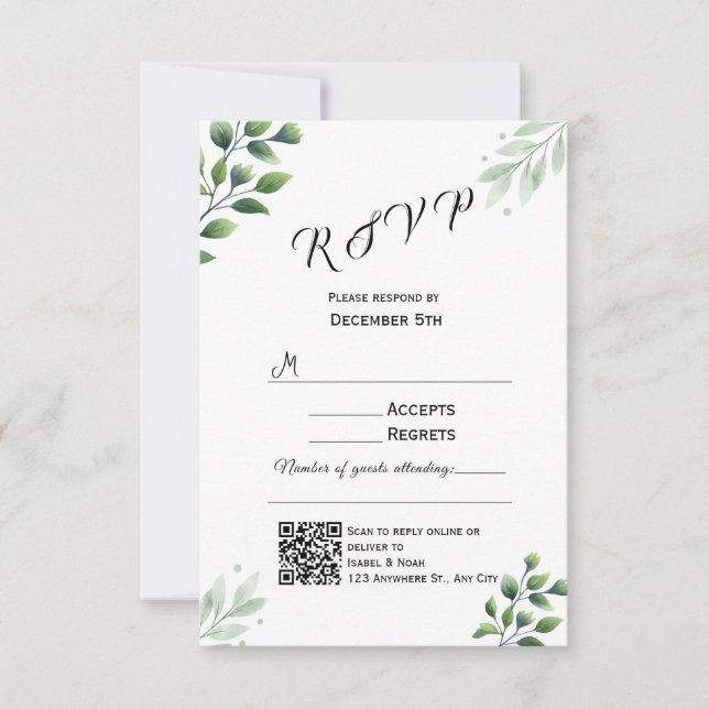 Carte de réponse d'invitation de verdure moderne (Devant)