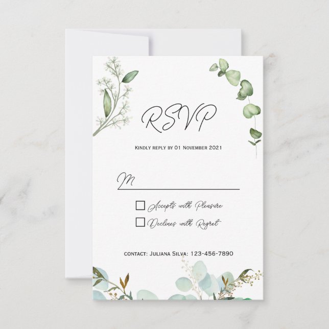 Carte de réponse d'invitation de verdure rustique (Devant)