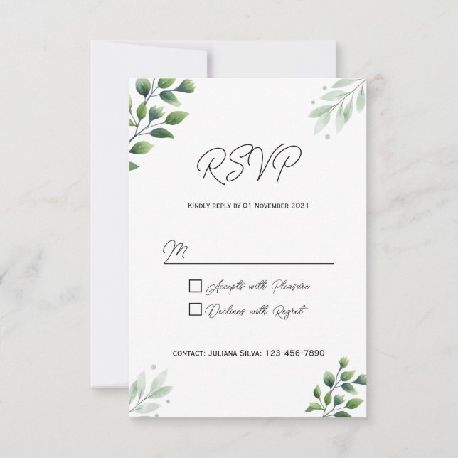 Carte de réponse d'invitation de verdure rustique (Devant)