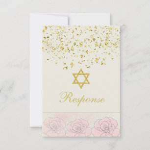 Carte- de réponse d'or de bat mitzvah de confettis