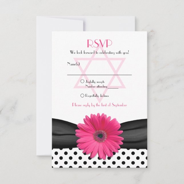 Carte de réponse du Bat mitzvah Poka Dot Rose (Devant)