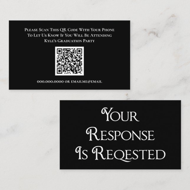Carte de réponse du code QR RSVP noir blanc (Devant / Derrière)