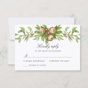 carte de réponse du mariage aux pommes aquarelle