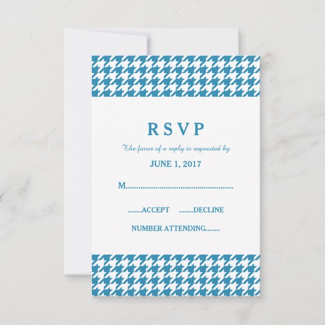 Carte de réponse du Mariage Blue Houndstooth (Devant)