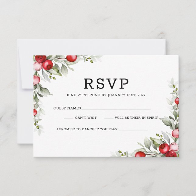 Carte de réponse du Mariage botanique Noel élégant (Devant)