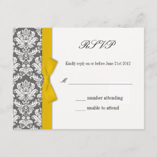 Carte de réponse du Mariage Bow Jaune Damask au ch