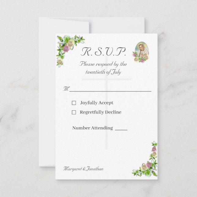 Carte de réponse du Mariage catholique Vierge Mari (Devant)