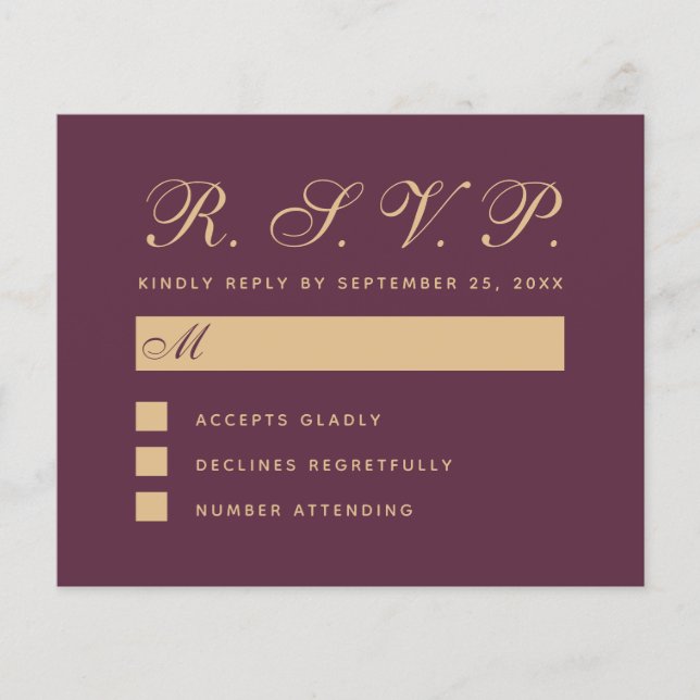 Carte de réponse du Mariage couleur vin RSVP Budge (Devant)