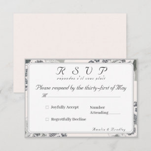Carte de réponse du Mariage de dentelle rose-champ