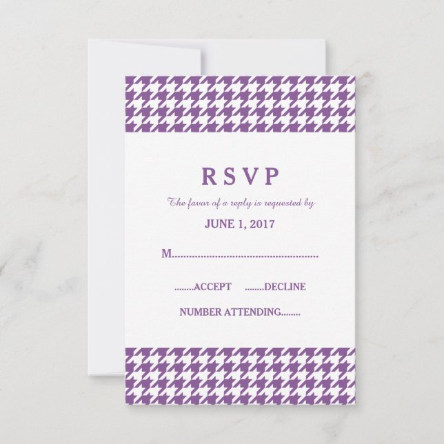 Carte de réponse du Mariage de Houndstooth violet (Devant)