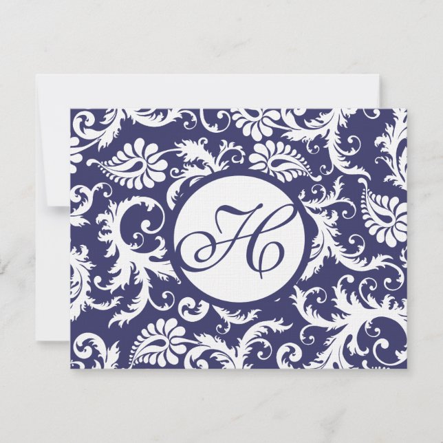 Carte de réponse du Mariage de la Marine Damask Sw (Devant)